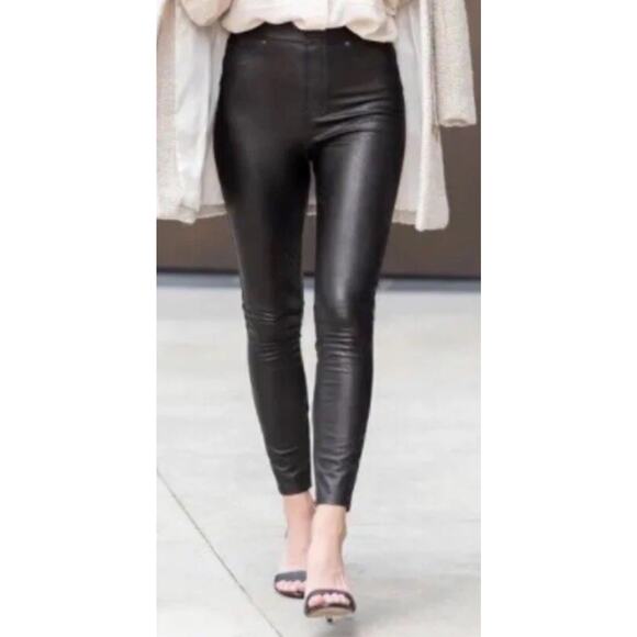 Spanx Faux Leather Like Ankle Skinny Pants Size Small Pull On Black *with slit* - Picture 4 of 10